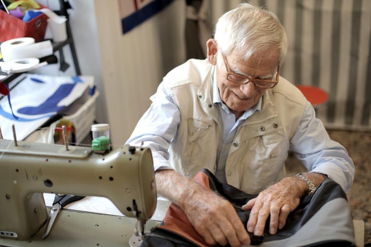 man sewing