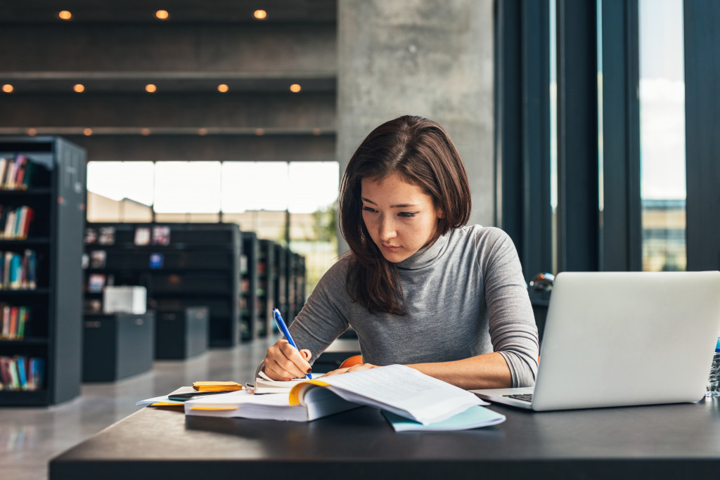 woman studying