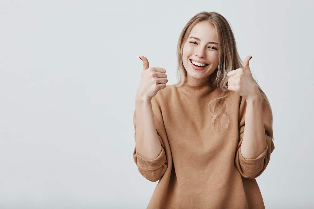 a woman smiling