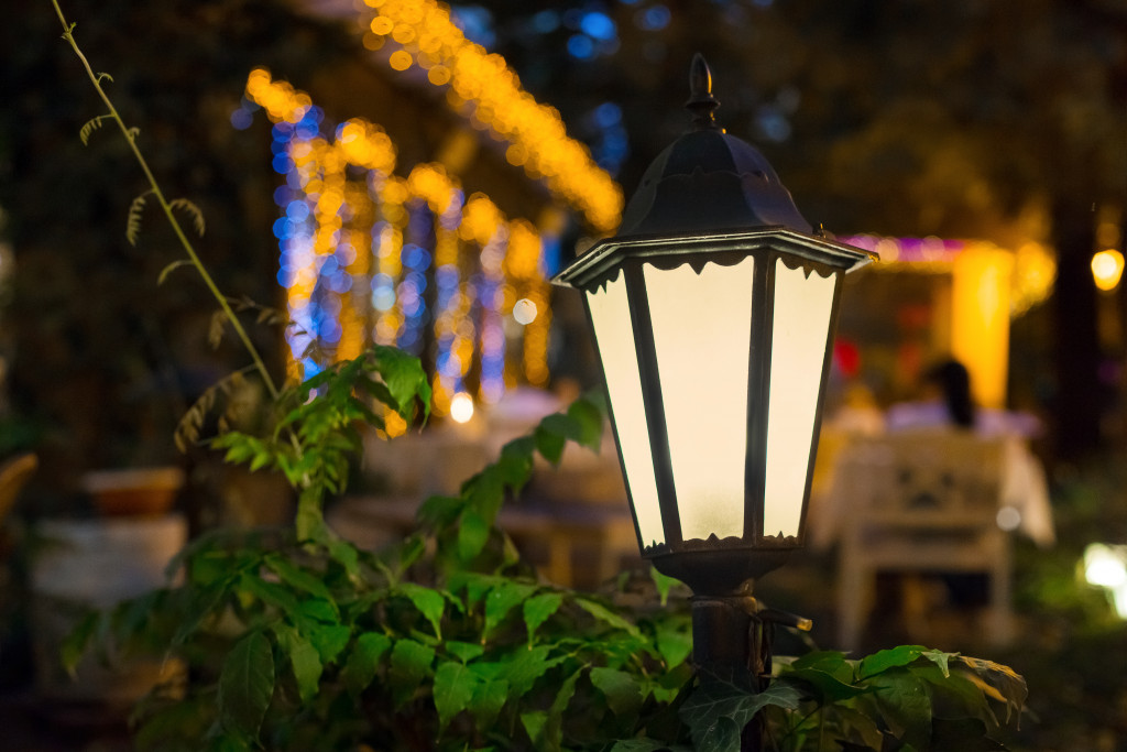 A well-lit backyard