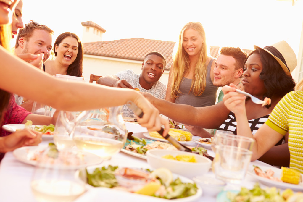 outdoor dining setup of a group